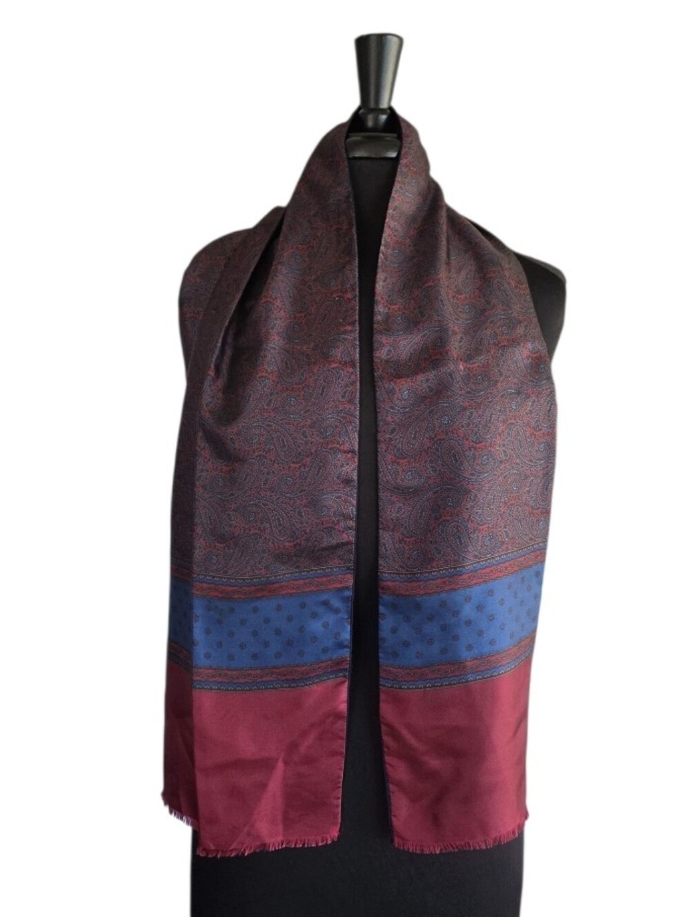 Givenchy Vintage 80s Paisley Silk Scarf in Burgundy, Blue and Navy Reversible